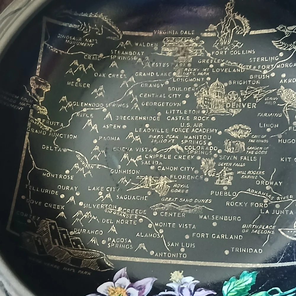 Vintage Black and Gold Colorado Map Serving Bowl 1960